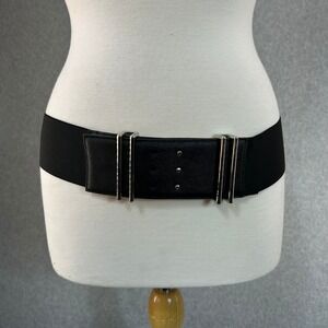 WCM New York Womens Black Wide Belt‎ Elastic Silver Buckle Statement Size L / XL